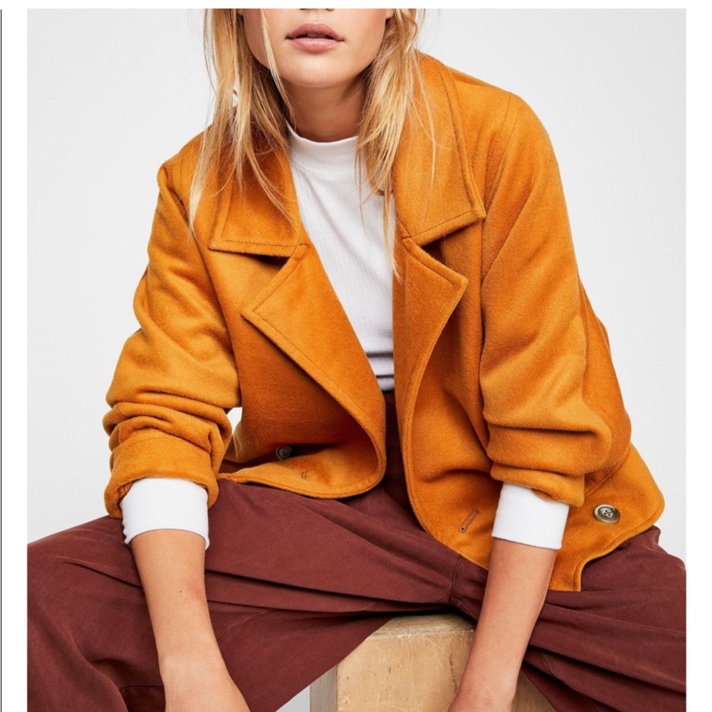 Free People Bella Dolman Mustard/Brown Wool Coat Large
